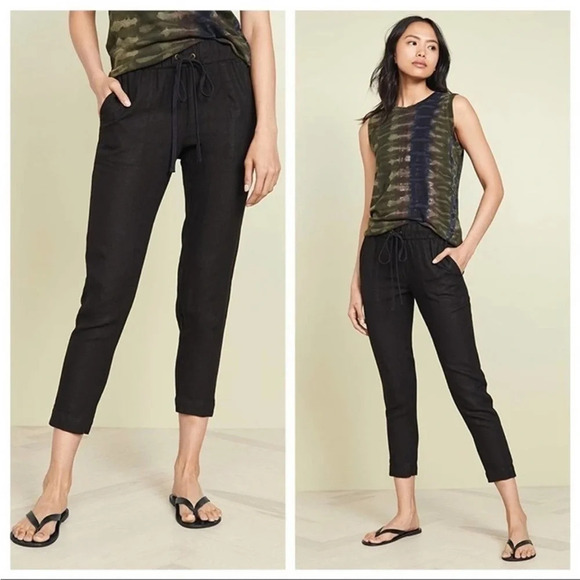 Enza Costa 100% French Linen Lightweight Drawstring Pants Black XL/4 - Picture 1 of 11